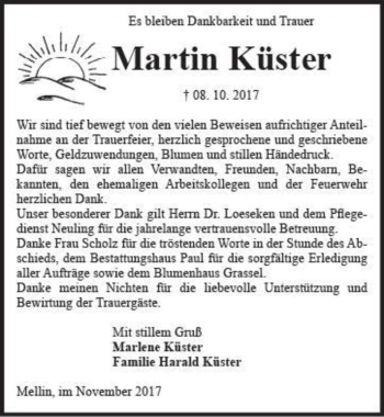 Traueranzeige von Martin Küster  von Magdeburger Volksstimme