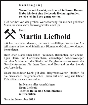 Traueranzeige von Martin Liefhold  von Magdeburger Volksstimme