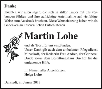 Traueranzeige von Martin Lohe  von Magdeburger Volksstimme