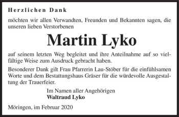 Traueranzeige von Martin Lyko  von Magdeburger Volksstimme