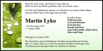 Traueranzeige von Martin Lyko  von Magdeburger Volksstimme