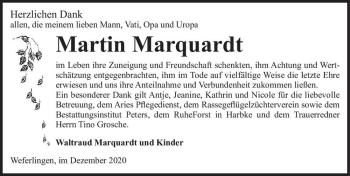 Traueranzeige von Martin Marquardt  von Magdeburger Volksstimme