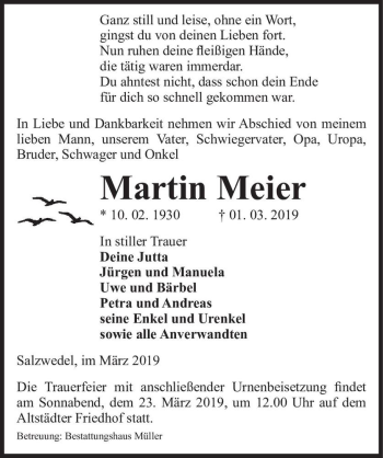 Traueranzeige von Martin Meier  von Magdeburger Volksstimme
