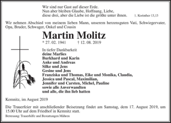 Traueranzeige von Martin Molitz  von Magdeburger Volksstimme