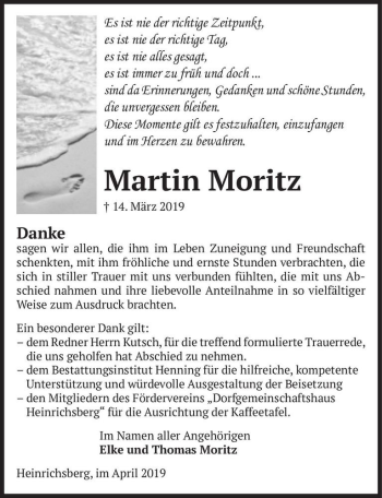 Traueranzeige von Martin Moritz  von Magdeburger Volksstimme