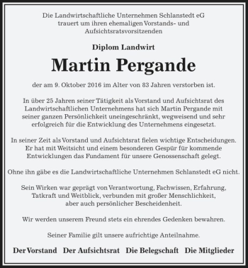 Traueranzeige von Martin Pergande  von Magdeburger Volksstimme