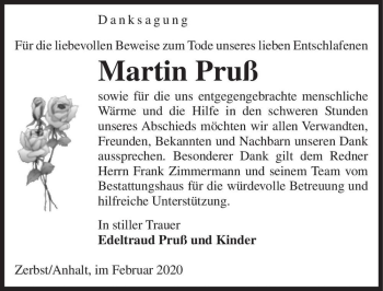Traueranzeige von Martin Pruß  von Magdeburger Volksstimme