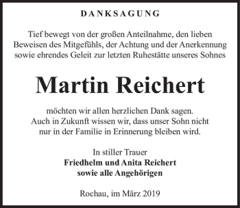 Traueranzeige von Martin Reichert  von Magdeburger Volksstimme