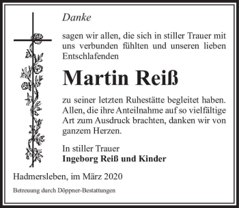 Traueranzeige von Martin Reiß  von Magdeburger Volksstimme