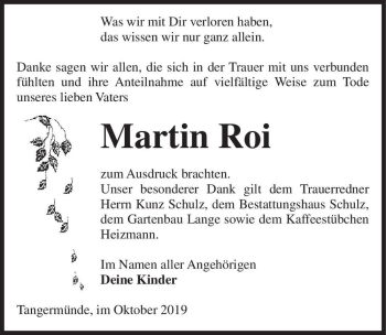 Traueranzeige von Martin Roi  von Magdeburger Volksstimme
