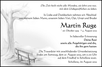 Traueranzeige von Martin Ruge  von Magdeburger Volksstimme