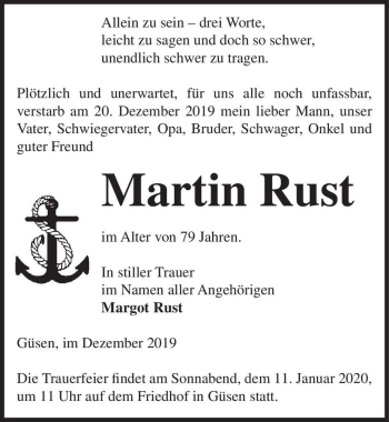 Traueranzeige von Martin Rust  von Magdeburger Volksstimme