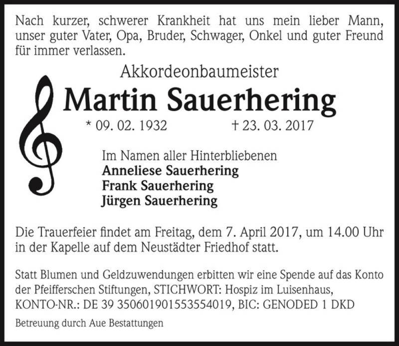 Traueranzeige für Martin Sauerhering  vom 01.04.2017 aus Magdeburger Volksstimme