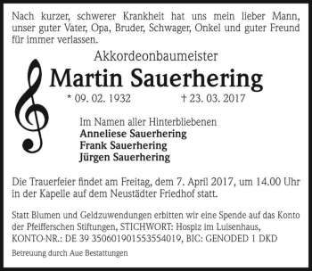 Traueranzeige von Martin Sauerhering  von Magdeburger Volksstimme