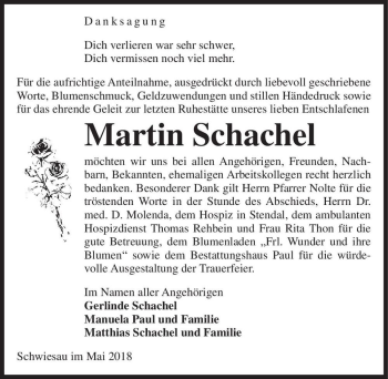 Traueranzeige von Martin Schachel  von Magdeburger Volksstimme