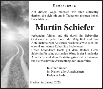 Traueranzeige von Martin Schiefer  von Magdeburger Volksstimme