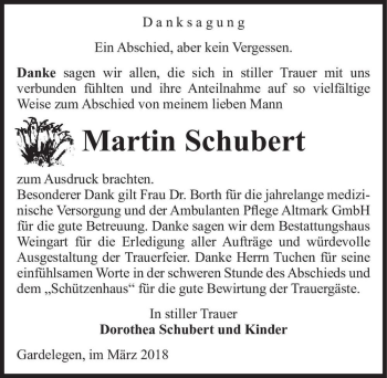 Traueranzeige von Martin Schubert  von Magdeburger Volksstimme