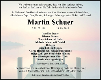 Traueranzeige von Martin Schuer  von Magdeburger Volksstimme