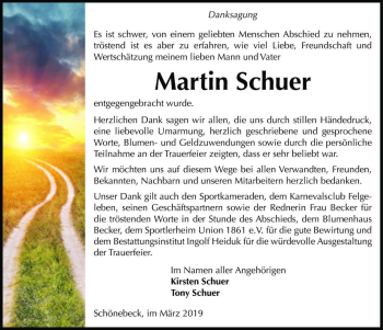 Traueranzeige von Martin Schuer  von Magdeburger Volksstimme