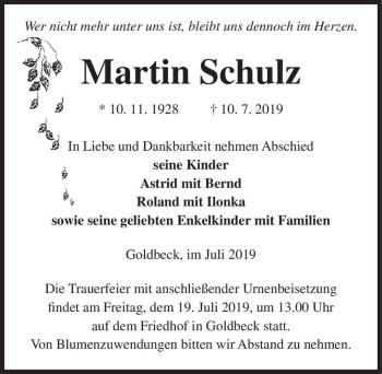 Traueranzeige von Martin Schulz  von Magdeburger Volksstimme