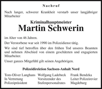 Traueranzeige von Martin Schwerin  von Magdeburger Volksstimme