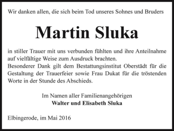 Traueranzeige von Martin Sluka  von Magdeburger Volksstimme