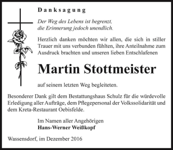 Traueranzeige von Martin Stottmeister  von Magdeburger Volksstimme