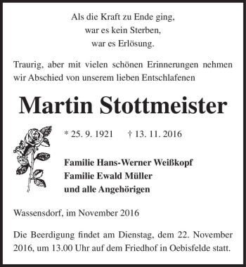 Traueranzeige von Martin Stottmeister  von Magdeburger Volksstimme