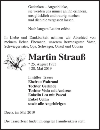 Traueranzeige von Martin Strauß  von Magdeburger Volksstimme