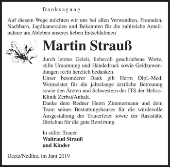 Traueranzeige von Martin Strauß  von Magdeburger Volksstimme