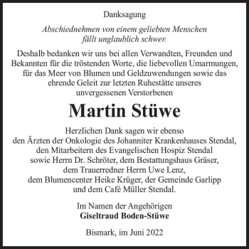 Traueranzeige von Martin Stüwe  von Magdeburger Volksstimme
