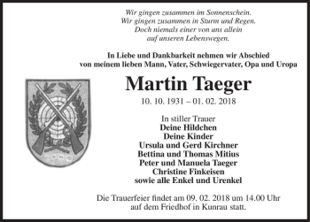 Traueranzeige von Martin Taeger  von Magdeburger Volksstimme