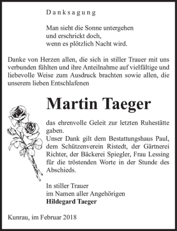 Traueranzeige von Martin Taeger  von Magdeburger Volksstimme