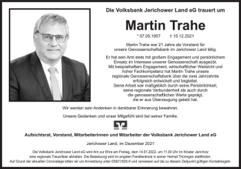 Traueranzeige von Martin Trahe  von Magdeburger Volksstimme