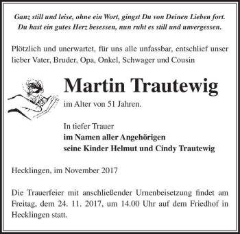 Traueranzeige von Martin Trautewig  von Magdeburger Volksstimme