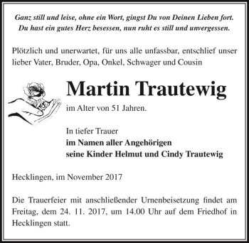 Traueranzeige von Martin Trautewig  von Magdeburger Volksstimme