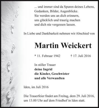 Traueranzeige von Martin Weickert  von Magdeburger Volksstimme