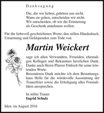 Traueranzeige von Martin Weickert  von Magdeburger Volksstimme