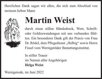 Traueranzeige von Martin Weist  von Magdeburger Volksstimme
