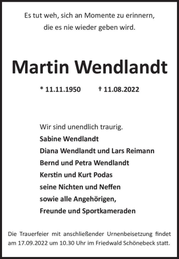 Traueranzeige von Martin Wendlandt  von Magdeburger Volksstimme
