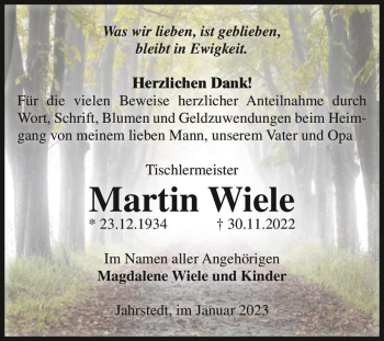 Traueranzeige von Martin Wiele  von Magdeburger Volksstimme