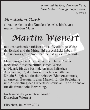 Traueranzeige von Martin Wienert  von Magdeburger Volksstimme
