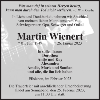 Traueranzeige von Martin Wienert  von Magdeburger Volksstimme