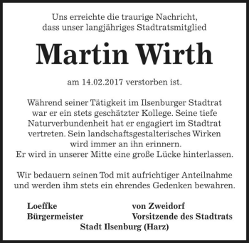 Traueranzeige von Martin Wirth  von Magdeburger Volksstimme