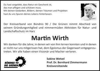 Traueranzeige von Martin Wirth  von Magdeburger Volksstimme