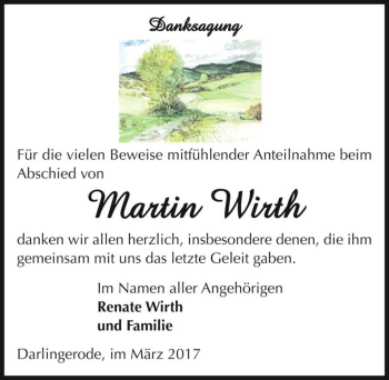 Traueranzeige von Martin Wirth  von Magdeburger Volksstimme