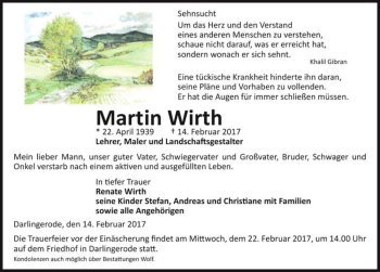 Traueranzeige von Martin Wirth  von Magdeburger Volksstimme