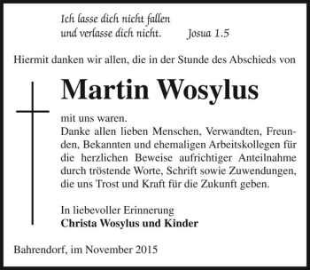 Traueranzeige von Martin Wosylus  von Magdeburger Volksstimme