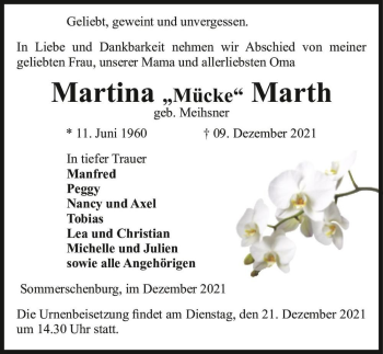 Traueranzeige von Martina ,,Mücke