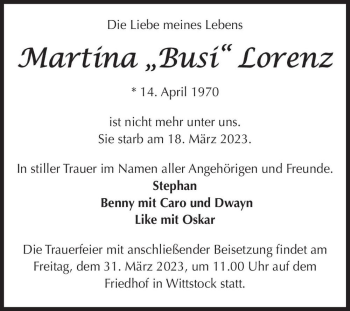 Traueranzeige von Martina 